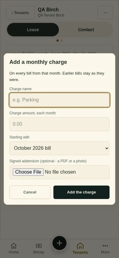The Add a monthly charge window