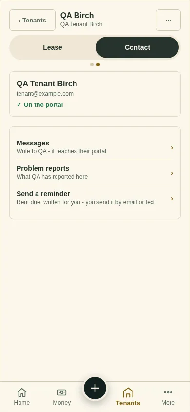 The Contact tab showing On the portal