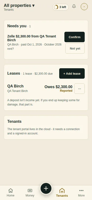 Needs you with a reported payment and Confirm and Not yet