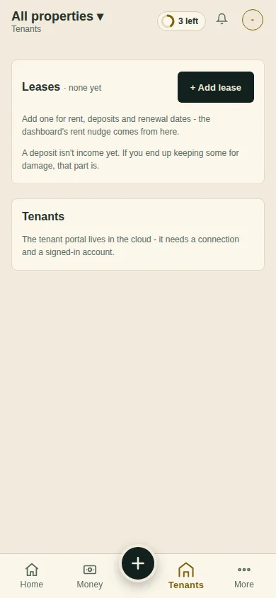 Tenants with the + Add lease button